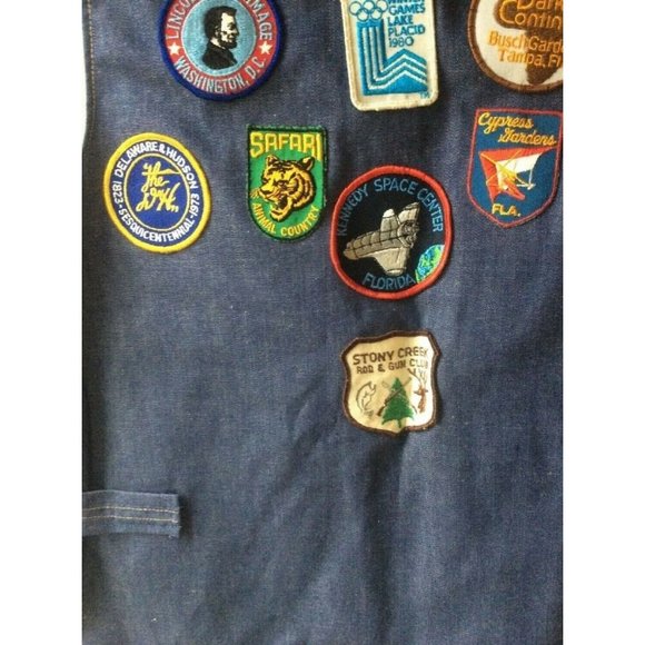 Men's Denim Vest Jean travel patches Disney NASA Railroad Larry Pockets - Picture 8 of 8